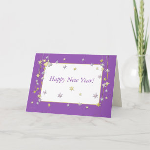 Tarjeta Festiva Feliz Año Nuevo Estrellas Purple