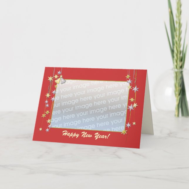 Tarjeta Festiva Feliz Año Nuevo Estrellas Rojas (fotograma) (Anverso)