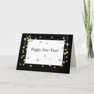 Tarjeta Festiva Feliz Año Nuevo Estrellas y Bellas Blanco y Negro