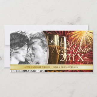 Tarjeta Festiva Feliz Año Nuevo Fireworks Champán fototarjeta
