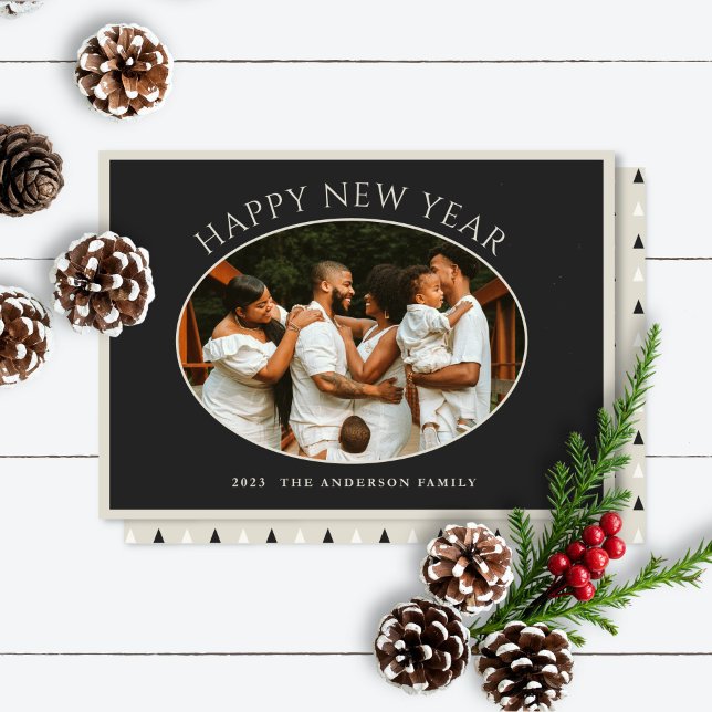 Tarjeta Festiva Feliz Año Nuevo foto Black Taupe Cameo Holiday Ca (Subido por el creador)
