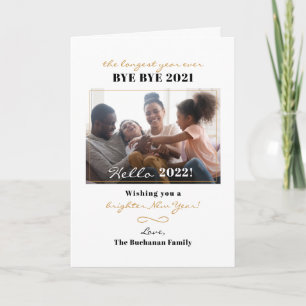 Tarjeta Festiva Feliz Año Nuevo, foto familiar escrita a mano