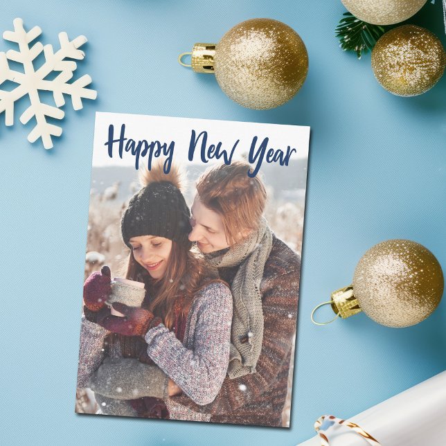 Tarjeta Festiva Feliz Año Nuevo Foto Guión azul Sobreposición Mode (Subido por el creador)