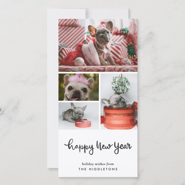 Tarjeta Festiva Feliz Año Nuevo | Foto moderna de perro de Casual  (Anverso)