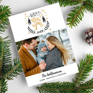 Tarjeta Festiva Feliz Año Nuevo, fotografía, diversión, mano de fi