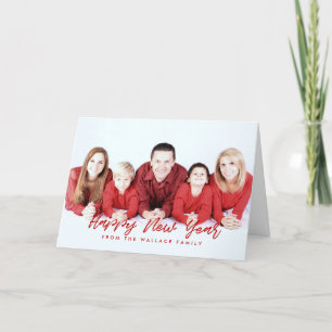 Tarjeta Festiva Feliz Año Nuevo Fuente moderna de color rojo