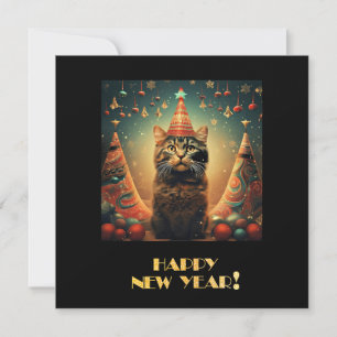 Tarjeta Festiva Feliz Año Nuevo Gato