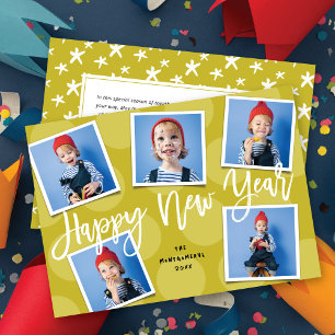 Tarjeta Festiva Feliz Año Nuevo Guión de Pincel Simple 5 Foto Mode