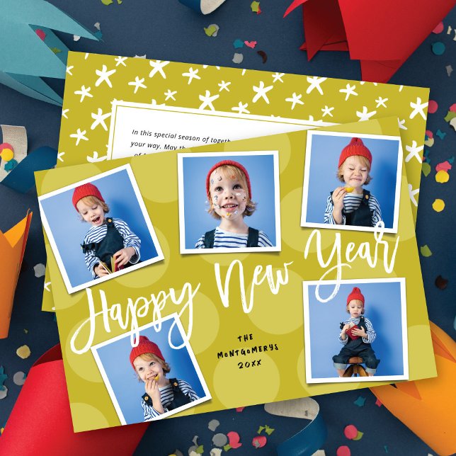 Tarjeta Festiva Feliz Año Nuevo Guión de Pincel Simple 5 Foto Mode (Subido por el creador)