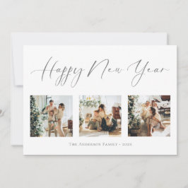 Tarjeta Festiva Feliz año nuevo guión gris 2 Collage de fotos múlt