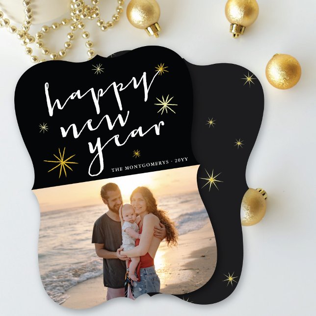 Tarjeta Festiva Feliz Año Nuevo Guión Moderno Fotos de Starburst d (Subido por el creador)
