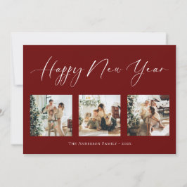 Tarjeta Festiva Feliz año nuevo guión rojo Collage de fotos Holi