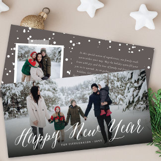 Tarjeta Festiva Feliz Año Nuevo Guión Simple Foto Mínima Moderna