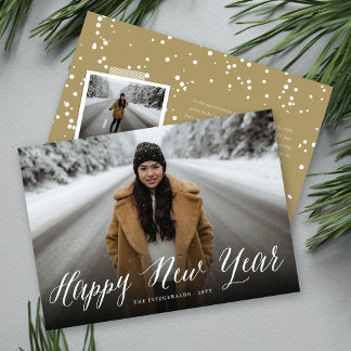 Tarjeta Festiva Feliz Año Nuevo Guión Simple Foto Mínima Moderna