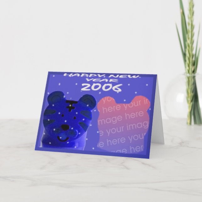 Tarjeta Festiva Feliz Año Nuevo Kitty (Anverso)