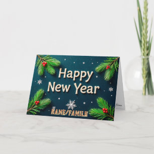 Tarjeta Festiva Feliz Año Nuevo Letras Doradas
