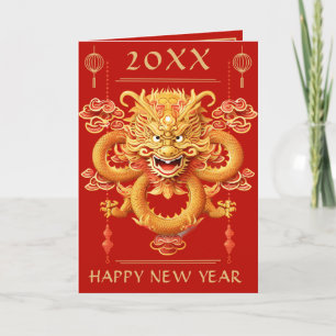 Tarjeta Festiva Feliz Año Nuevo Lunar Chino Dragón