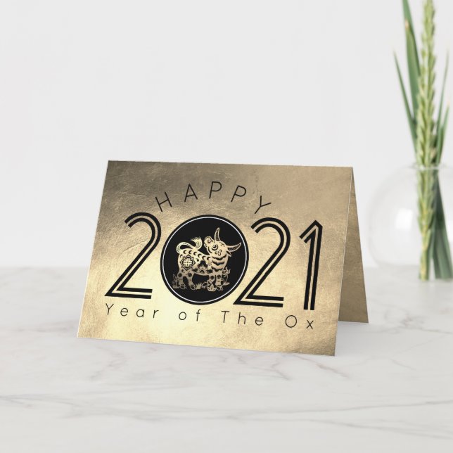 Tarjeta Festiva Feliz Año Nuevo Metalizado Ox 2021 GC (Anverso)
