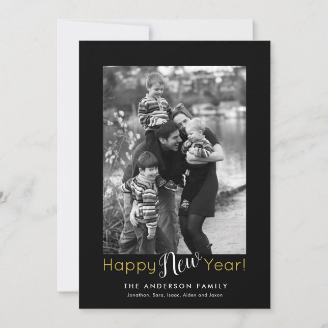 Tarjeta Festiva Feliz Año Nuevo mínimo | Foto vertical (Anverso)