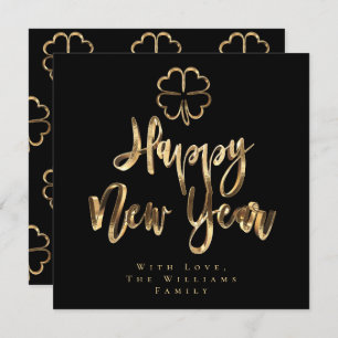 Tarjeta Festiva Feliz Año Nuevo Moda elegante negro y oro