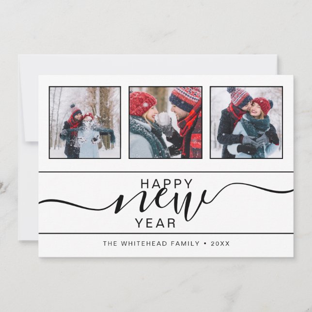 Tarjeta Festiva Feliz Año Nuevo Moderno 3 Cartas Fotográficas (Anverso)
