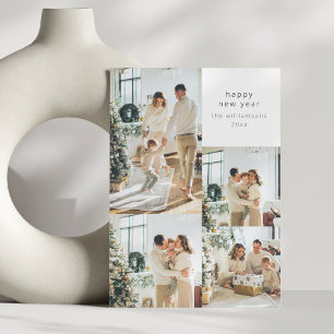 Tarjeta Festiva Feliz Año Nuevo Multi Colaje de Fotos con Mensaje 