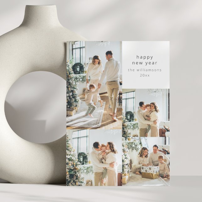 Tarjeta Festiva Feliz Año Nuevo Multi Collage de Fotos con Mensaje (Subido por el creador)