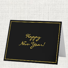 Tarjeta Festiva Feliz Año Nuevo Negro y Dorado Personalizado