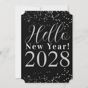 Tarjeta Festiva Feliz Año Nuevo Nochevieja Negra y Plateada