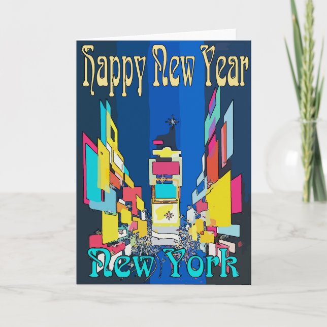 Tarjeta Festiva Feliz Año Nuevo Nueva York (Anverso)