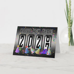 Tarjeta Festiva Feliz Año Nuevo Odómetro 2027