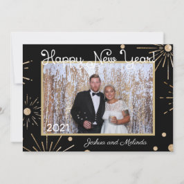 Tarjeta Festiva Feliz Año Nuevo Oro Negro Agrega Tu Propia Foto
