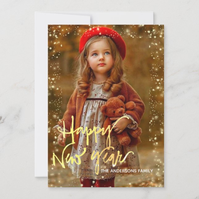 Tarjeta Festiva Feliz Año Nuevo | Oro | Puntos Purpurinas | Tarjet (Anverso)