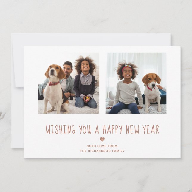 Tarjeta Festiva Feliz Año Nuevo | Oro Rosa lindo dos foto (Anverso)