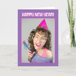 Tarjeta Festiva Feliz Año Nuevo para cualquiera Mujer divertida co