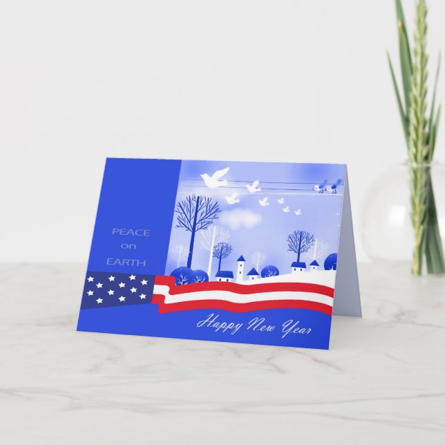 Tarjeta Festiva Feliz Año Nuevo. Patriótico de la Paz en la Tierra (Anverso)