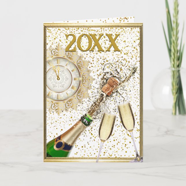 Tarjeta Festiva Feliz Año Nuevo Personaliza Texto y Firma (Anverso)