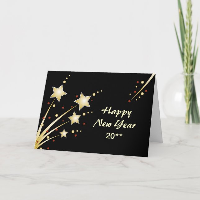 Tarjeta Festiva Feliz Año Nuevo Personalizable Texto y Año (Anverso)