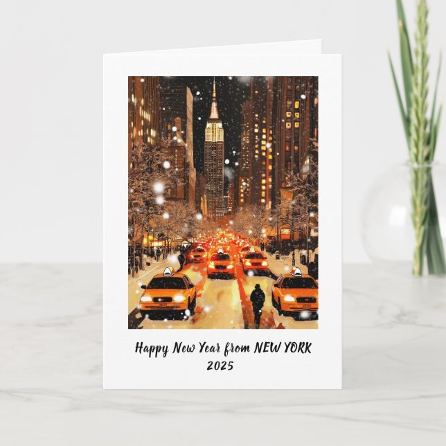Tarjeta Festiva Feliz Año Nuevo Personalizado Manhattan Nueva York (Anverso)
