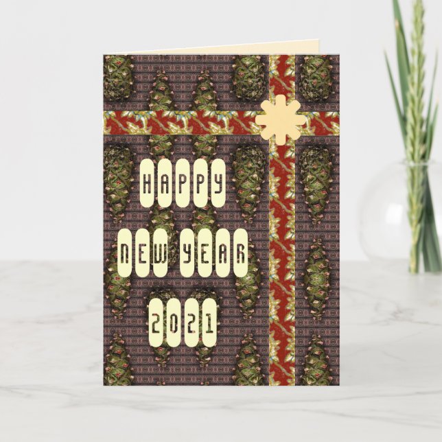 Tarjeta Festiva Feliz Año Nuevo Pine Cone Saludos (Anverso)