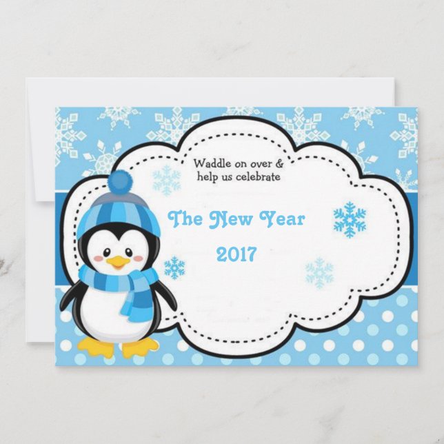 Tarjeta Festiva Feliz Año Nuevo pingüino 2017 (Anverso)