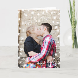 Tarjeta Festiva Feliz Año Nuevo pintado con estrellas blancas dobl