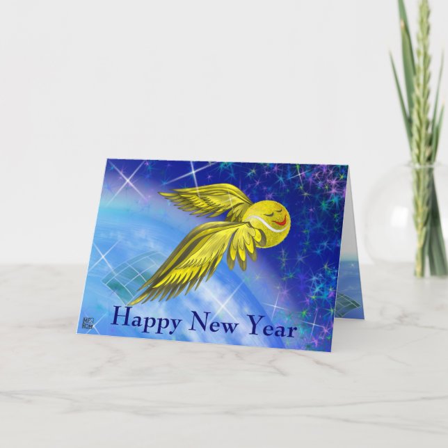 Tarjeta Festiva Feliz Año Nuevo por satélite del tenis (Anverso)