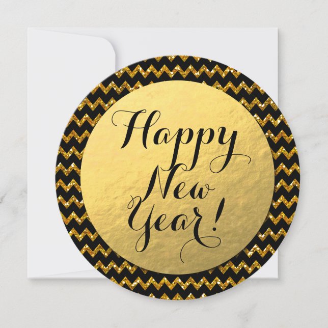Tarjeta Festiva ¡Feliz Año Nuevo! Relieve metalizado dorado, Purpu (Anverso)