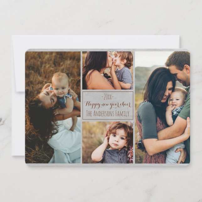Tarjeta Festiva Feliz Año Nuevo Revisión del Collage de fotos fami (Anverso)