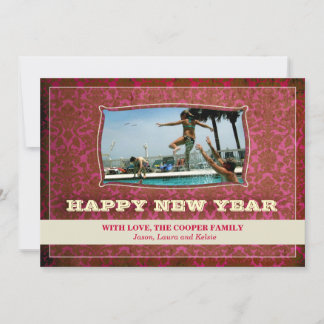 Tarjeta Festiva Feliz Año Nuevo roja encantadora del vintage el |