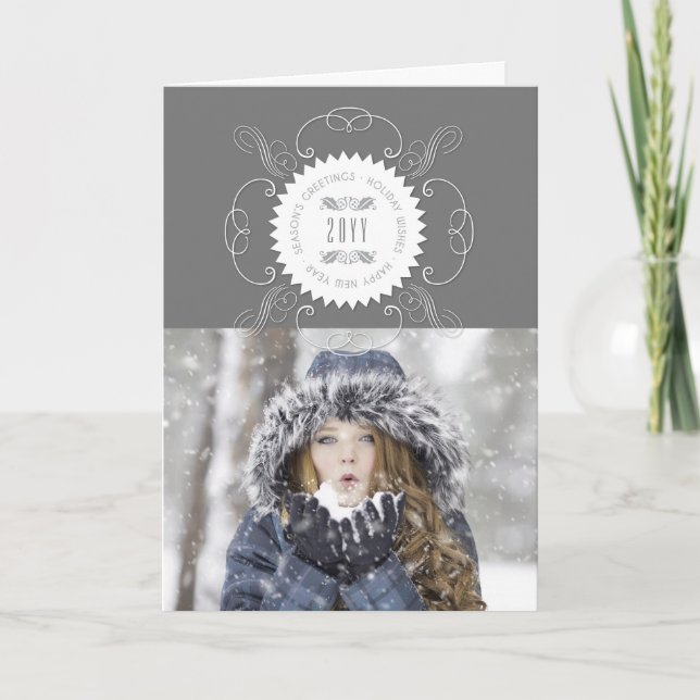 Tarjeta Festiva Feliz Año Nuevo Saludos de la Temporada Foto de Fo (Anverso)