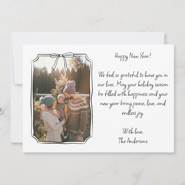 Tarjeta Festiva Feliz Año Nuevo Sencillo Fotos de la Familia Blanc (Anverso)
