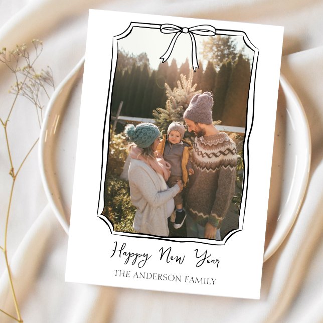 Tarjeta Festiva Feliz Año Nuevo Sencillo Fotos familiares en blanc (Subido por el creador)