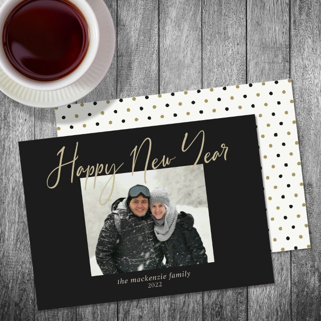 Tarjeta Festiva Feliz Año Nuevo Sencillo Fotos Negras (Subido por el creador)